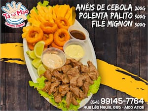 Filé Mignon Anéis De Cebola Polenta Frita