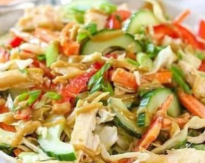 Crunchy Thai Chicken Salad With Mango Peanut Dressing