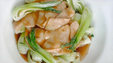 38. Bào Yú Gū Bā Cài Dǎn Abalone Mushroom Braised Wok Choy