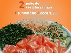 Combo Namorados 2 Poke Ceviche Salmão,1 Sunomono E 1 Coca 1,5L
