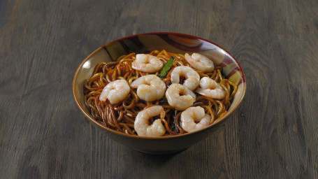 Stir Fried Noodles With Crystal Prawns And Spring Onion