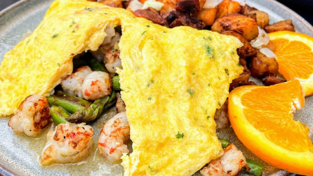 Rock Shrimp Asparagus Omelette