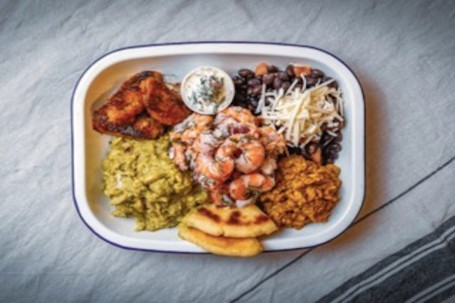 Lemon Cooked Prawns, Dill, Guacamole And Creme Fraiche Bowl