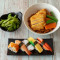 Meal A (Chicken Katsu Yakisoba, Edamame Beans and Sushi Platter)