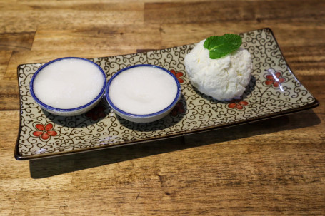 Coconut Pudding With Vanilla Ice Cream