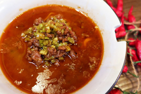 Chinese Celery And Minced Beef Noodles In Spicy Broth Má Là Qín Cài Niú Ròu Miàn