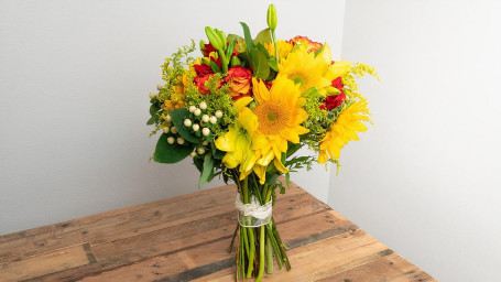 Yellow, Orange, Red Wrapped Bouquet
