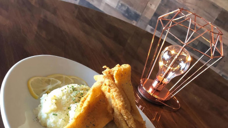 Crispy Flounder Filets (Two Pcs) Over Cheese Grits