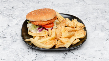 Single Chicken Burger With Chips
