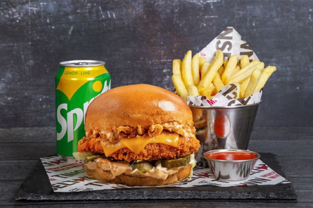 Crispy Chicken Cheeseburger Soft Drink