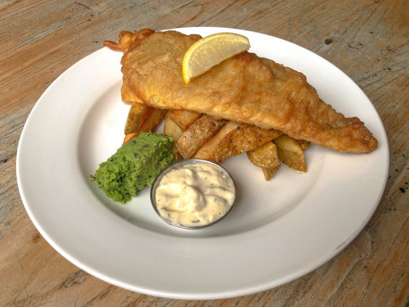 Beer Battered Fish And Chips, Mushy Peas, Tartare Sauce