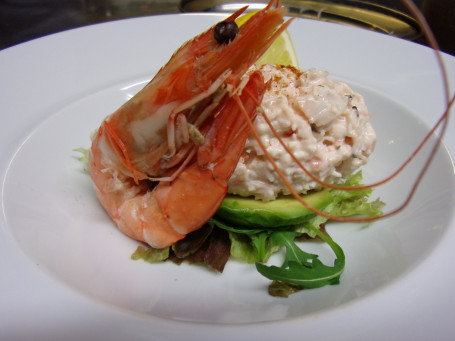 Mediterranean prawns and crab cocktail with avocado and Mari Rose sauce