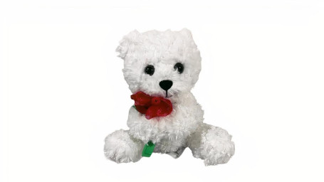 Mini White Teddy Bear With Little Rose
