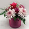 Small Pink Round Vase, Assorted Flowers
