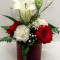 Small Red Round Vase, Assorted Flowers