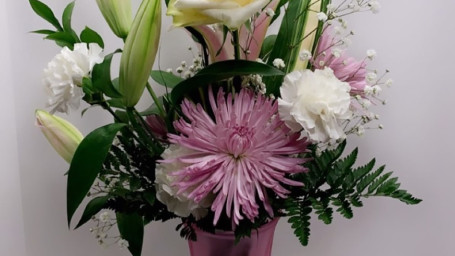 Tall Pink Vase Assorted Flower Bouquet