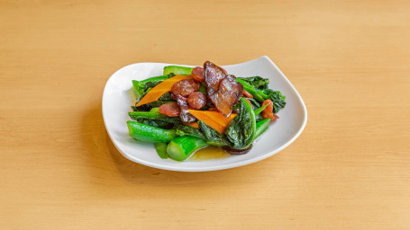 Kai Lan With Chinese Sausage In Ginger Sauce Jiāng Zhī Là Wèi Chǎo Jiè Lán