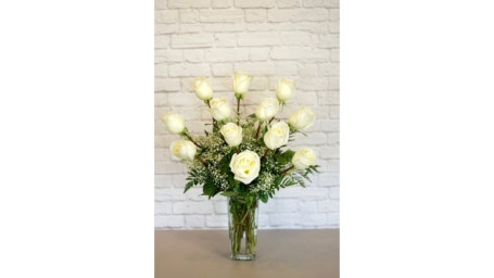 One Dozen Deluxe White Roses