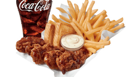 4 Piece Honey Bbq Sauced Tossed Chicken Strip Basket W/Drink