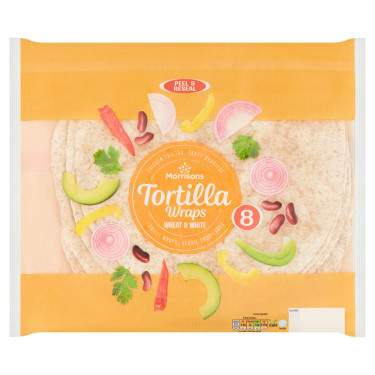 Morrisons White With More Tortilla Wraps 8 Pack