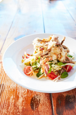 Crispy Soft Shell Crab On Green Mango And Papaya Salad