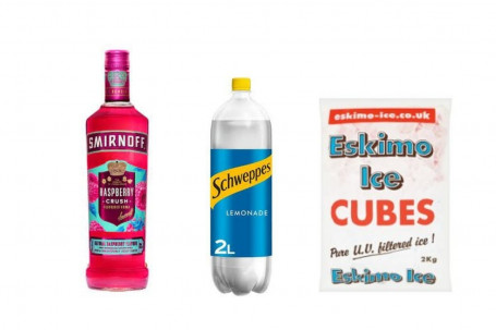 Smirnoff Raspberry 70Cl Schweppes Lemonade 2Ltr Ice 2Kg Bundle