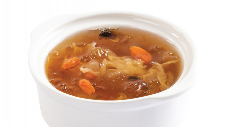 Chrysanthemum W/ Peach Resin Soup (Hot) Xuě Jú Yín Ěr Gǒu Qǐ Dùn Táo Jiāo