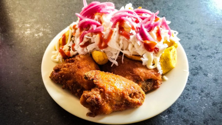 Fried Chicken With Plantain Slices Pollo Frito Con Tajadas De Platano