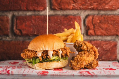 Burger, Fries Wings Combo