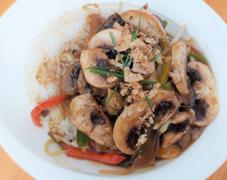 Shì Jiāo Mó Gū Fàn Mushroom In Black Bean Sauce W/ Rice (V)