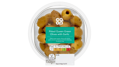 Co-op Pitted Queen Green Olives with Garlic 150g