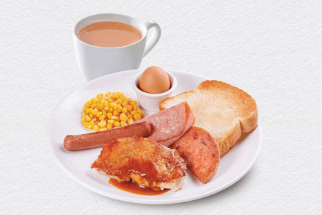 Fēng Shèng Zǎo Cān． Pèi Shí Pǐn、 Sù Mǐ、 Duō Shì、 Chá Fēi Deluxe Breakfast． W Food． W Corn Toast． W Tea Or Coffee