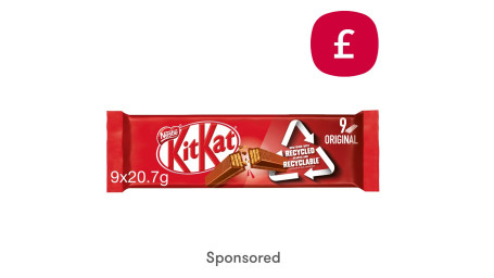 Only £2: Kit Kat 2 Finger Milk Chocolate Biscuit Bar Multipack 9 X 20.7G