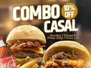 Combo Casal Escolha 2 Burgers 250G De Fritas Coca 1,5L