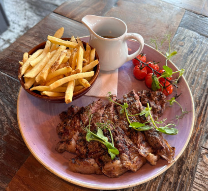 Steak Tagliata, Rocket, Parmesan Cherry Vine Tomatoes, Fries