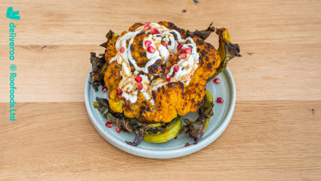 Charred Cauliflower, Lemon-Infused Creme Fraiche, Pomegranate Molasses Seeds (V) (Gf)