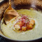 Zucchini And Green Asparagus Cream Soup Perfumed With Coconut Milk, Croutons With Espelette Oil