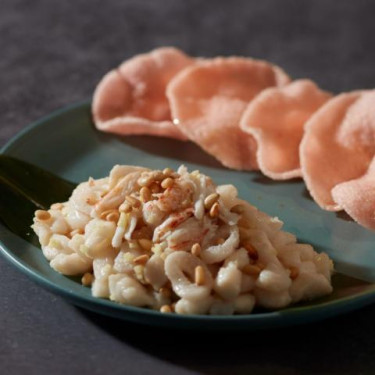 Sōng Zi Zhú Shēng Yú Mǐ Sautéed Chopped Fish Fillet, Crabmeat, Pine Nut, Bamboo Pith