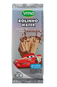 Rolinhos De Wafer Baunilha Recheio Chocolate Carros Zero Açúcar Vitao 30G