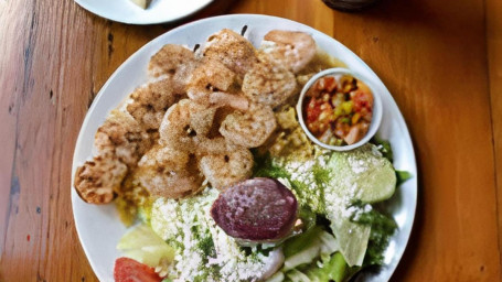 Shrimp Skewers With Rice Greek Salad Dinner