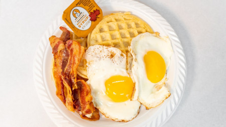 Waffles, Eggs (2), Bacon, Ham Or Sausage