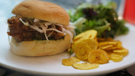 Fried Chicken Sandwich W Side Salad And Plantain Chips