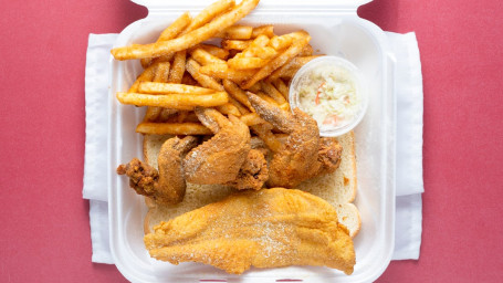 Special Three: 1 Pc Catfish 3 Wings With Fries Drink