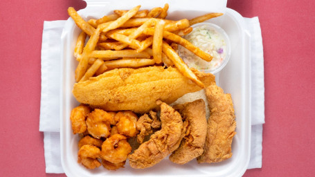 Special Seven: 3 Chicken Strips, 1 Pc Catfish, 10 Shrimp With Fries Drink